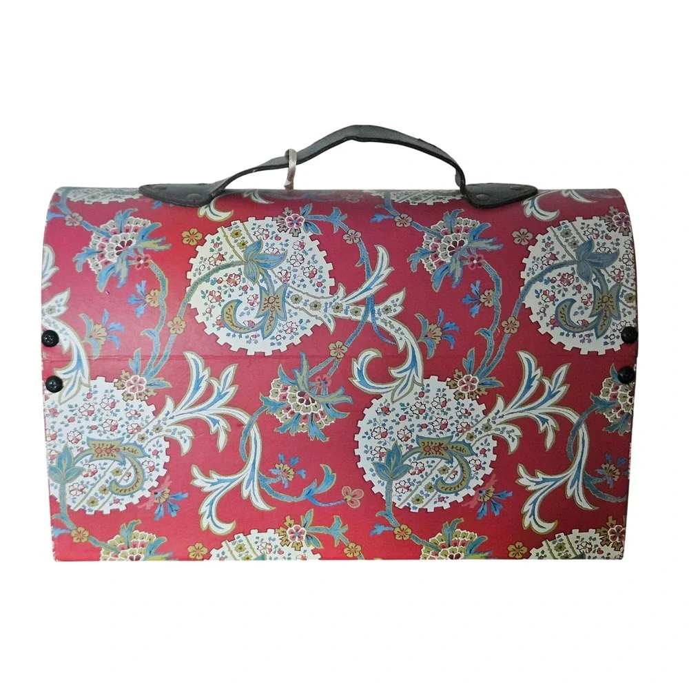 Waverly Red Paisley Floral Decorative Storage Box Trunk with Handle Latch NWT